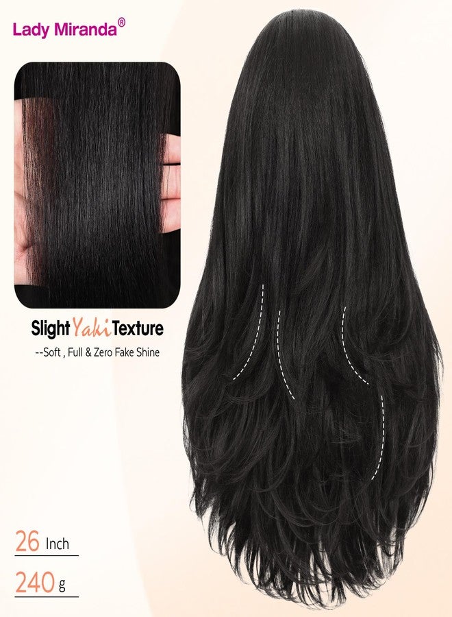 Lady Miranda 26 Inch Yaki Wavy Headband Wigs for Black Women Wear and Go Kinky Straight Headband Wig with Layered Blowout Texture Lightweight Glueless Half Wig Natural Looking Synthetic Wig - Image 4